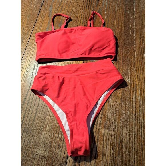 New Small Red Bikini Swimsuit Bathing Suit Swimwear Padded Top High Cut Bottom - Picture 1 of 2